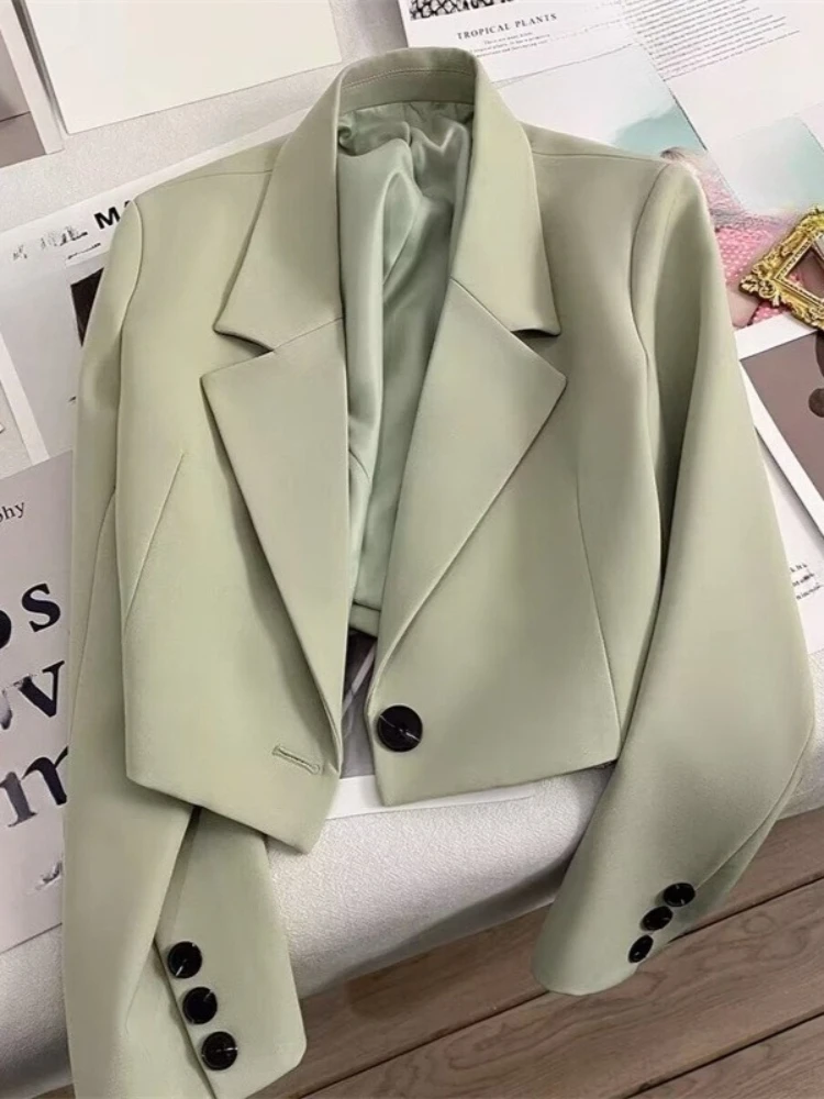 

Сплошной цвет, короткий женский весенне-осенний новый стильный пиджак, повседневная свободная модная элегантная одежда на одной пуговице, топ