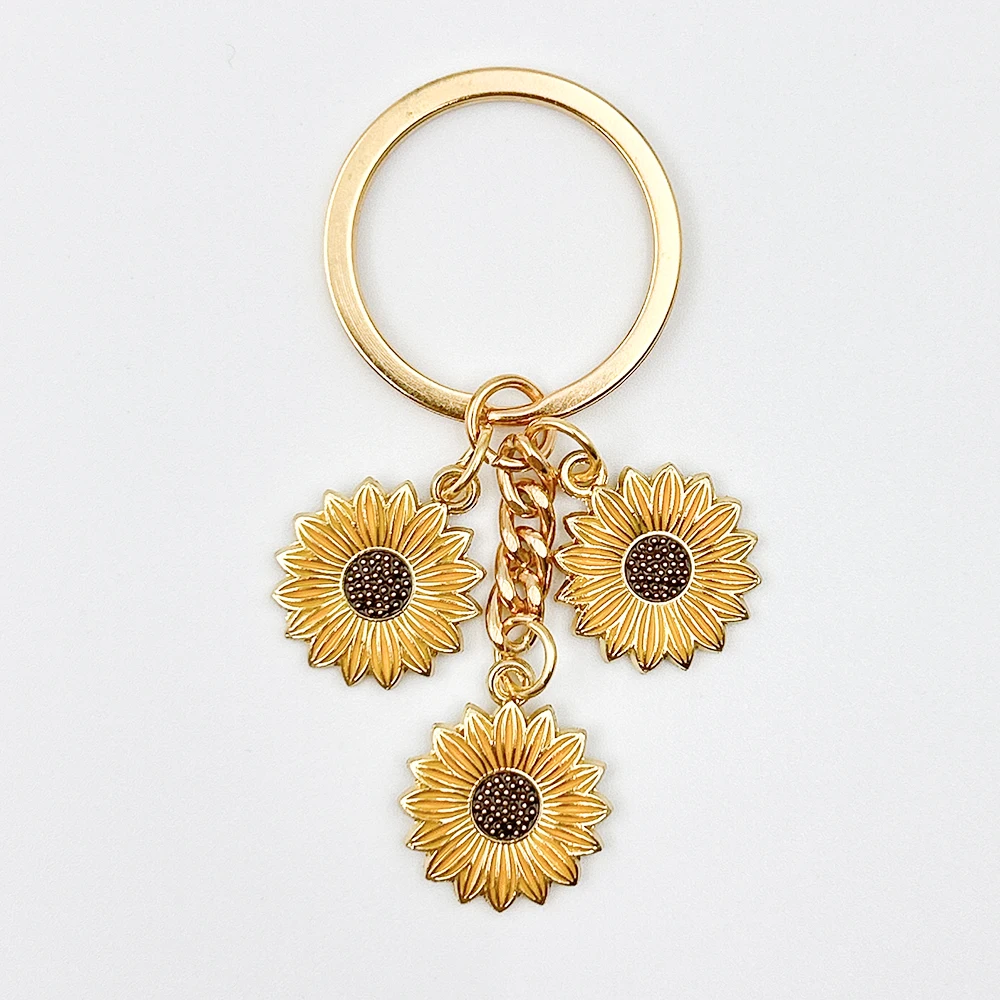 New Fashion Sunflower Oil Enamel Charms KeyChain Key Chain Car Keyring Women Child Gift Jewelry