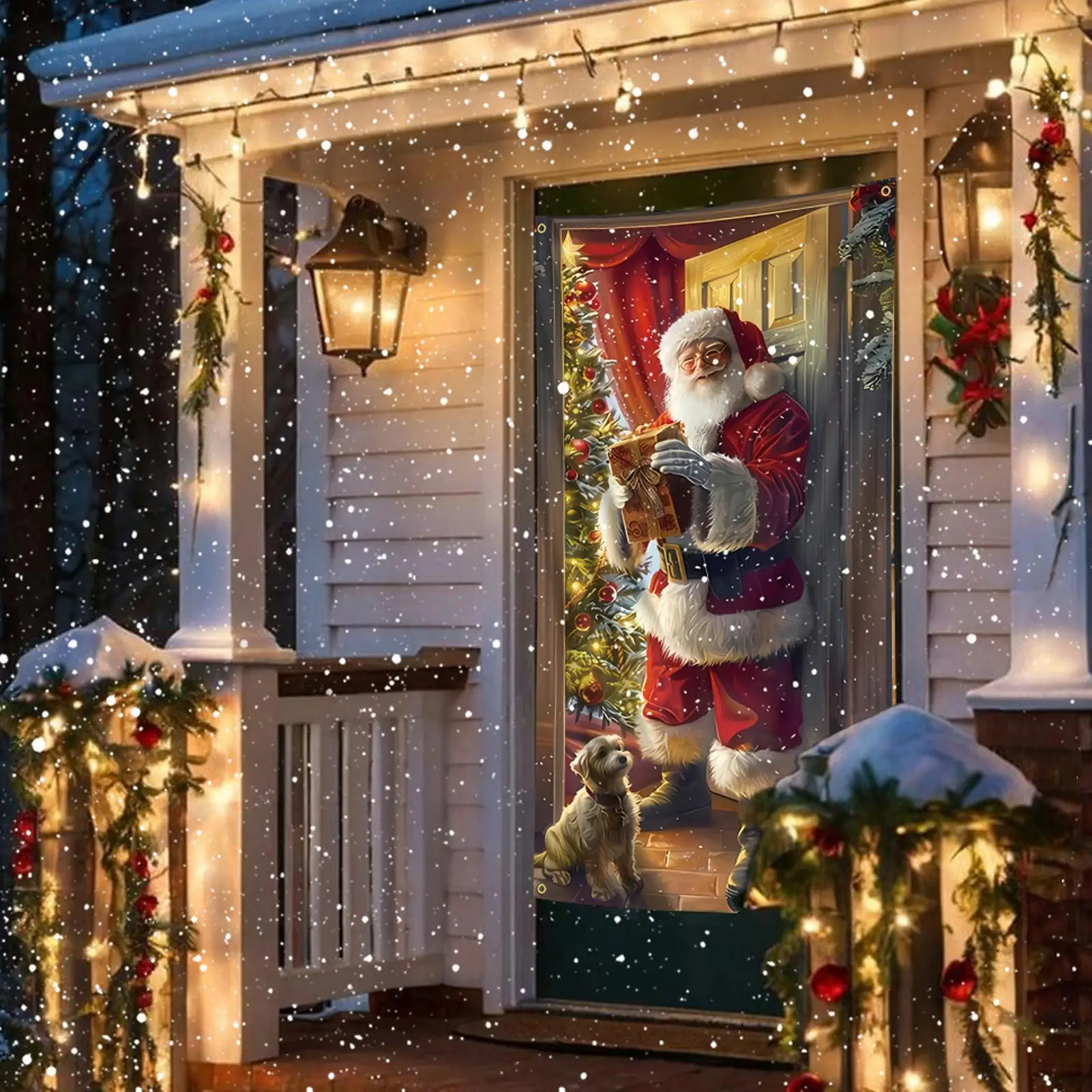 Pancarta navideña de 70x35 pulgadas, telón de fondo reutilizable, pancarta navideña, cubiertas de puertas navideñas para decoración del hogar, telón de fondo, pared exterior, garaje