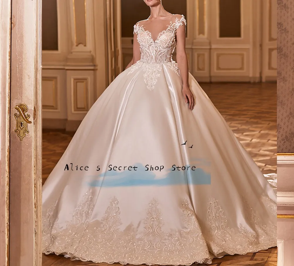 Luxury  Wedding Dresses  sweetheart Off The Shoulder Back With Beaded Applique Satin Exquisite Appliques Robe Bespoke Wedding