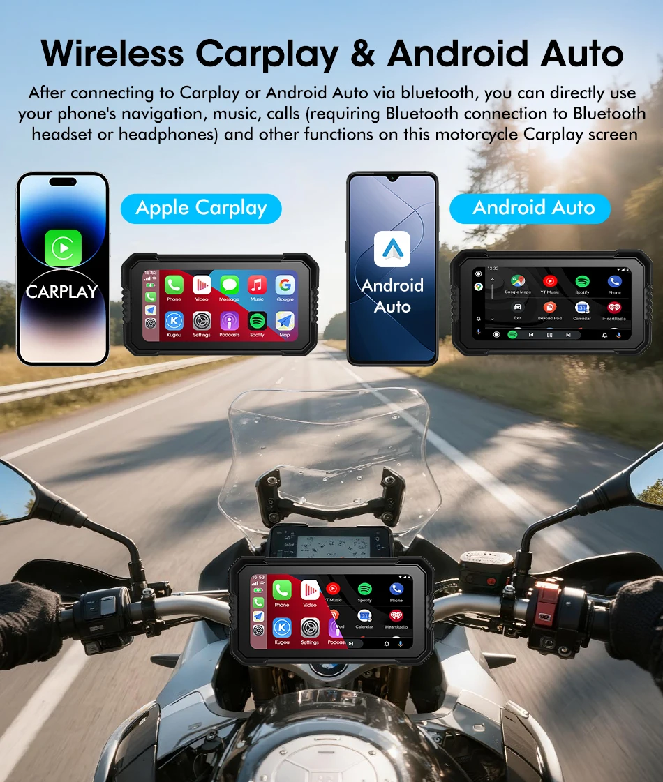 Srnubi Carplay Motorrad für BMW R1200GS/ R1250GS/ R1300GS /S1000XR Moto Navigationsdisplay Android Auto IPX7 Wasserdicht – Detail 3