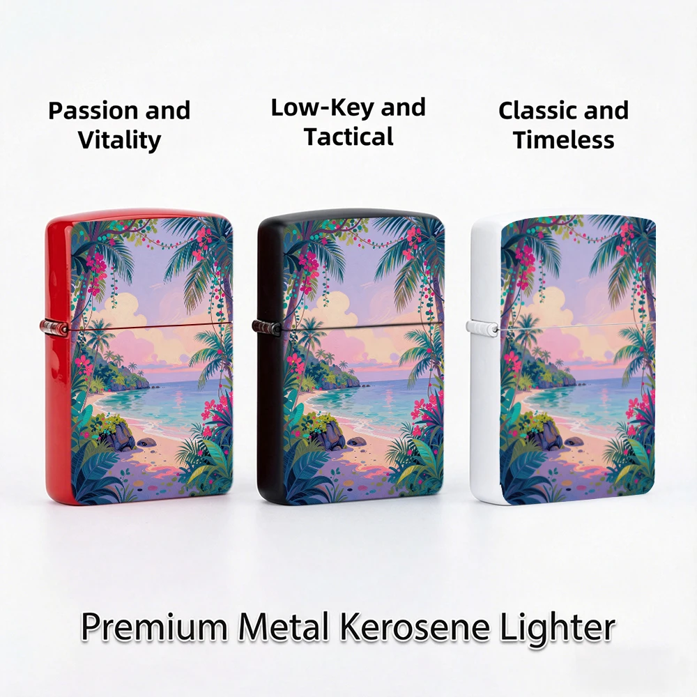 Flip Top Lighter Tropical Beach Palm Tree Floral Seascape Art Pattern lighters vintage lighters for smokers Collectible Gift