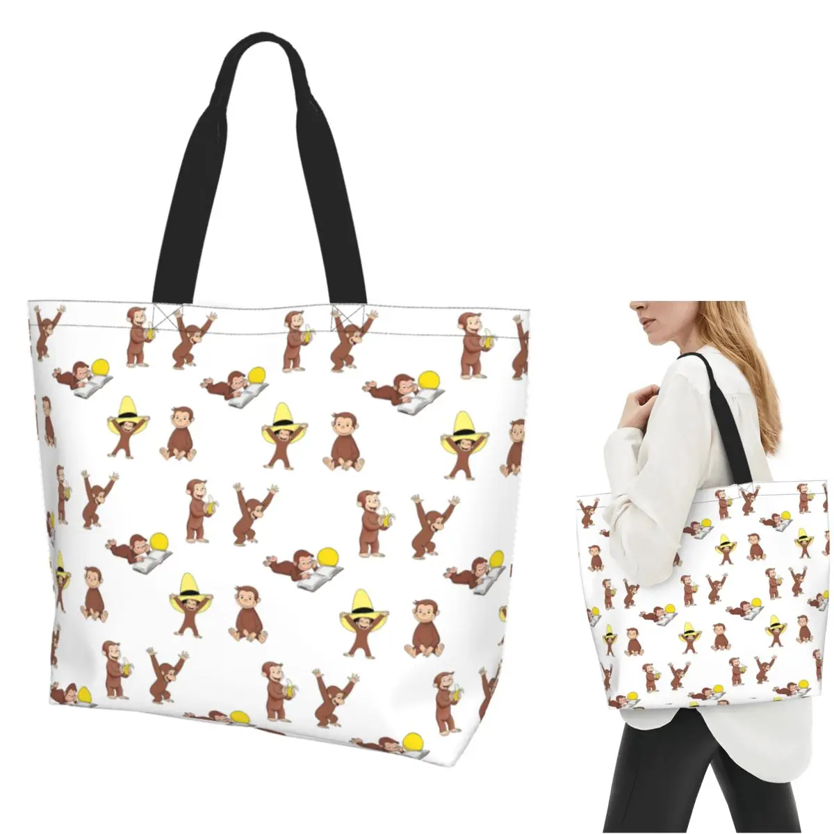 

George The Curious Monkey Cartoon For Kids Pack Shopping Tote Bag Canvas Shoulder Bags Shopper Grocery Handbag for Women