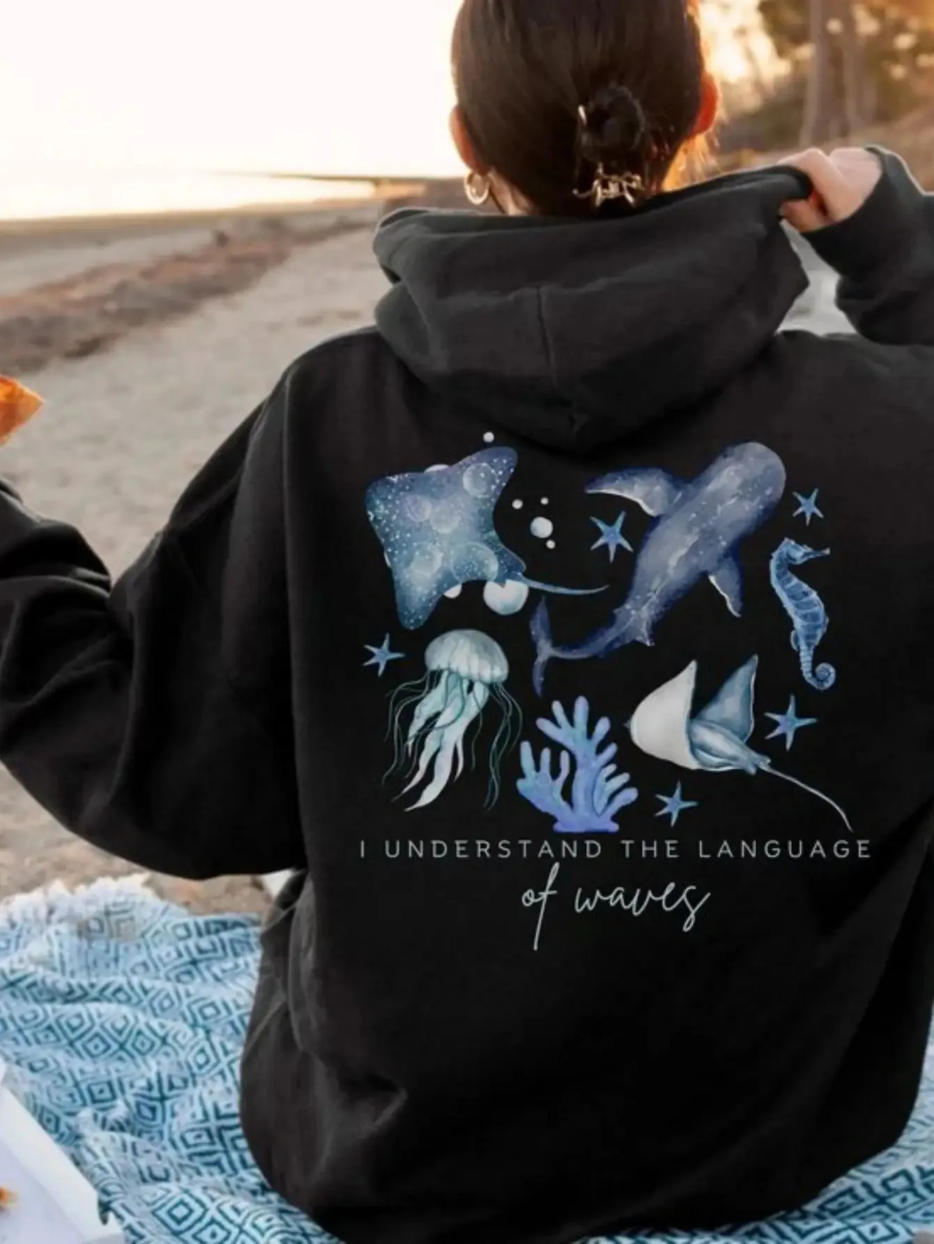 

Ocean Theme Graphic Printing Autumn and Winter Pure Cotton Men's and Women's Hoodies Casual Outdoor Street Sports Training Brand