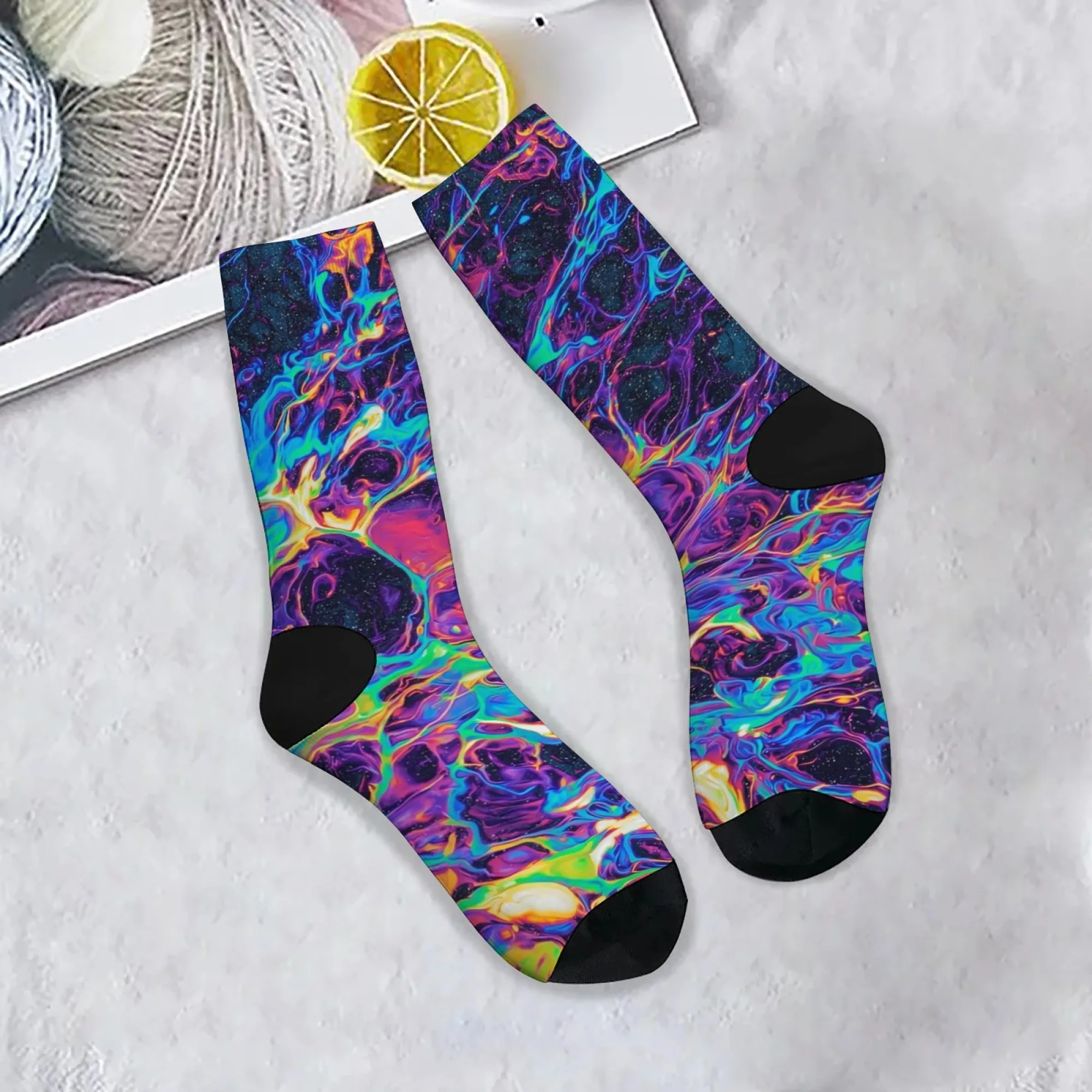 Psychedelic Fluid Starry Sky Socks Non-Slip Elastic Lightweight Men's Socks Travel Leisure Hiking Crazy Rock Party Novel Socks