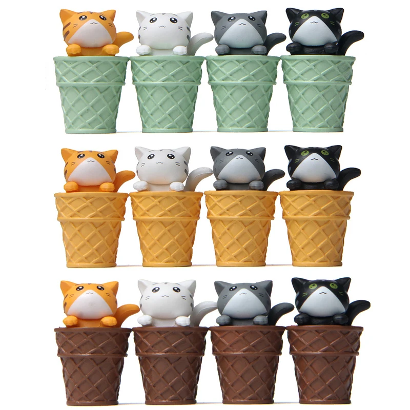 Cute Ice Cream Cat Ornament Garden Kitten Statue Gift for Kids Children Baby Room Decoration Toy Miniature Figurines Home Decor