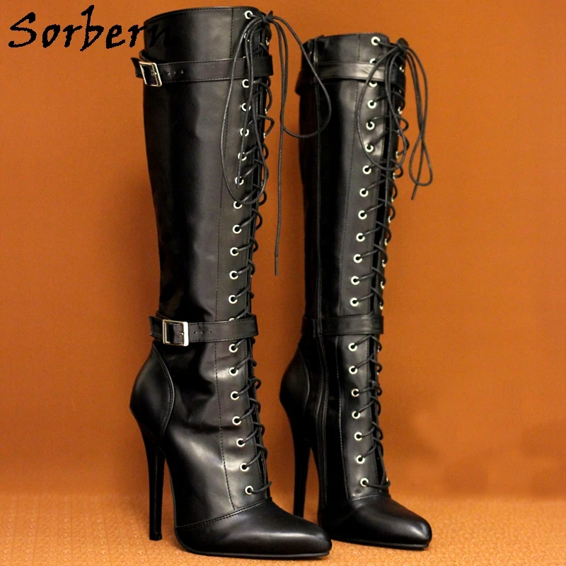 Sorbern Vintage Pointed Toe Boots Women Knee High 14Cm Stilettos Heels Multi Color Unisex Fetish Shoes For Sisy Girls