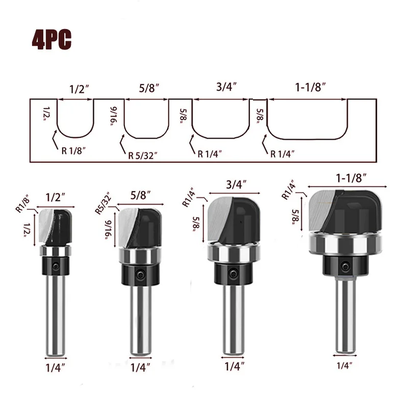 Bearing Double Arc Round Bottom Milling Bit Tungsten Steel Cutter For Bowl Tray Electric Wood Router Accessories