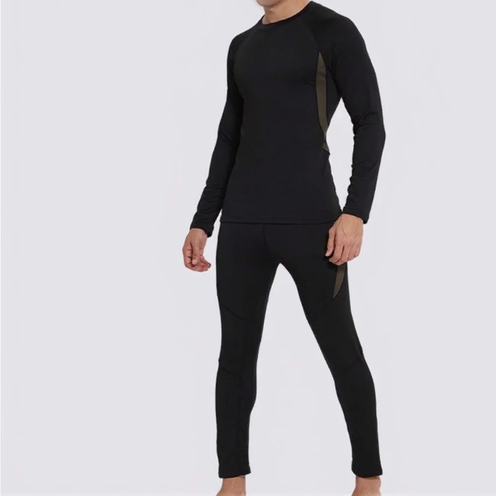 Men\'s Fleece Lined Base Layer Set Designed for Thermal Regulation During Skiing Motorcycle Riding and Winter Activities