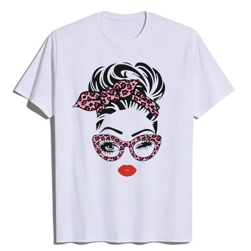 T-shirt retrò Camisa Labbra rosse Occhiali con stampa leopardata T-shirt da ragazza T-shirt in cotone T-shirt grafiche vintage stile pin-up С Принтом