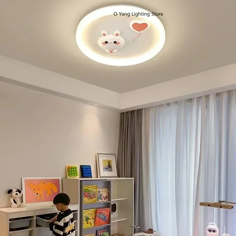 

Modern Minimalist LED Ceiling Light Cartoon Pink Rabbit Princess Eye Protection for Children Room Home Decor