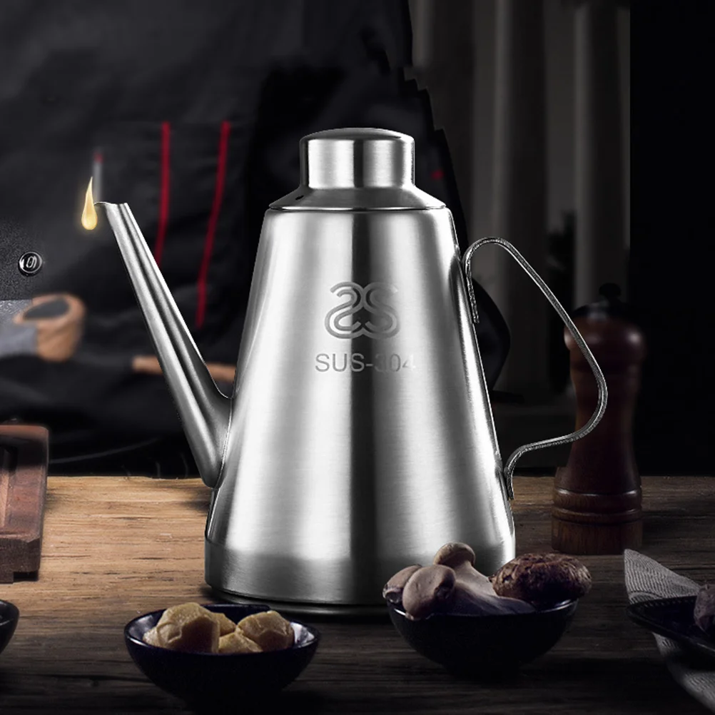 

Kettle Stainless Steel Oil Bottle Dust-proof Dispenser Coffee Pot Silver Container