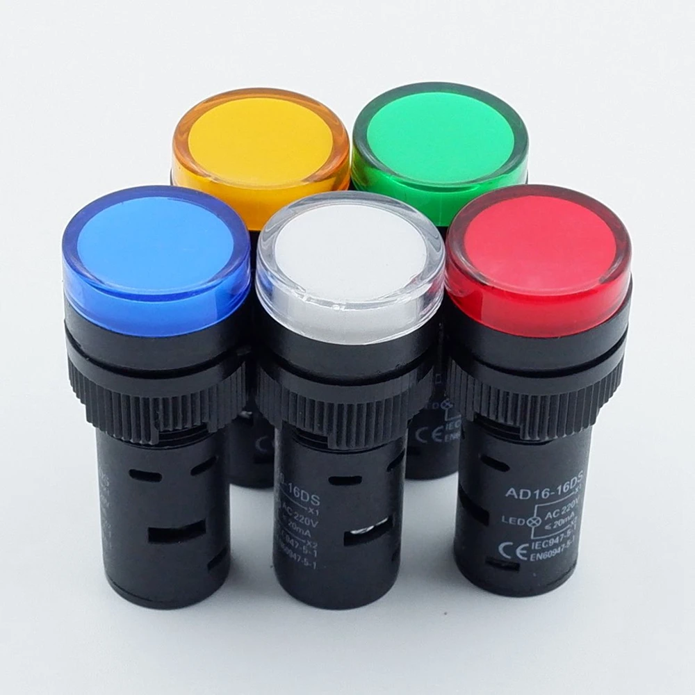 16mm Panel Mount plastic Indicator Light LED Signal Power Supply Lamp 12v 24v 220v red yellow blue green white Warning Pilot