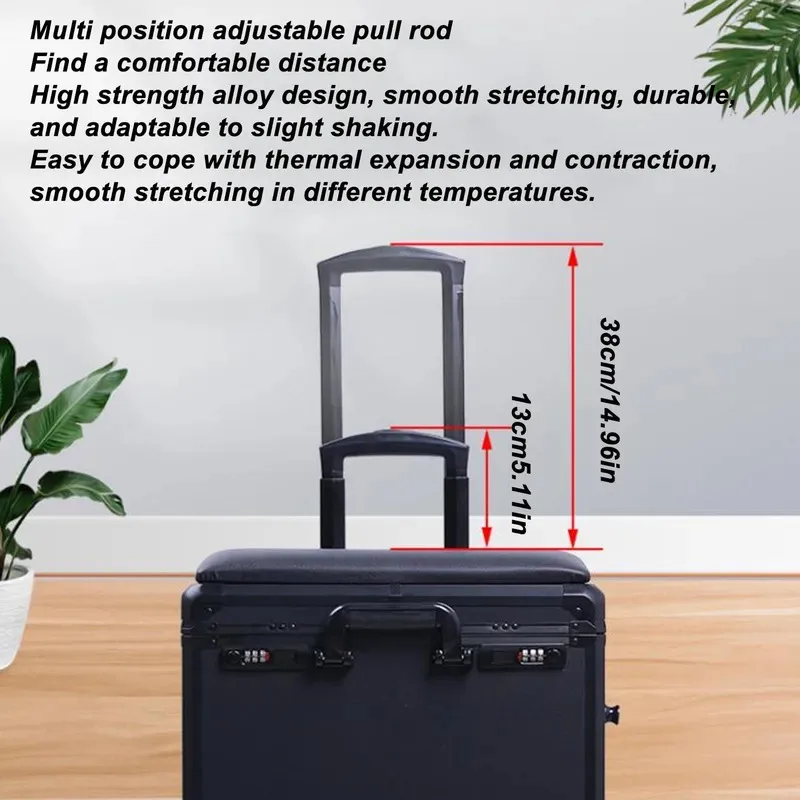 3-in-1 Tattoo Work Box Rolling Makeup Case with Adjustable Hand Holder Storage Tool Case Integrated Design for Tattoo Artists