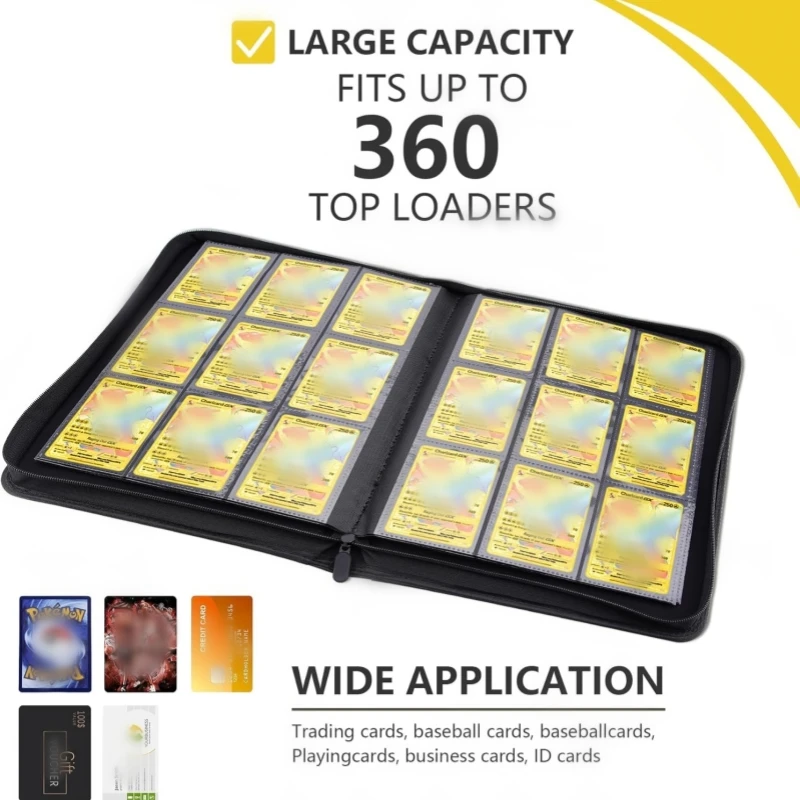 9-Fach-Kartenalbum mit Reißverschluss (360 Karten) – PU-Leder, Schwarz/Orange ​ ​ Premium-Aufbewahrungskarten für YuGiOh TCG & Sportkarten. – Detail 4