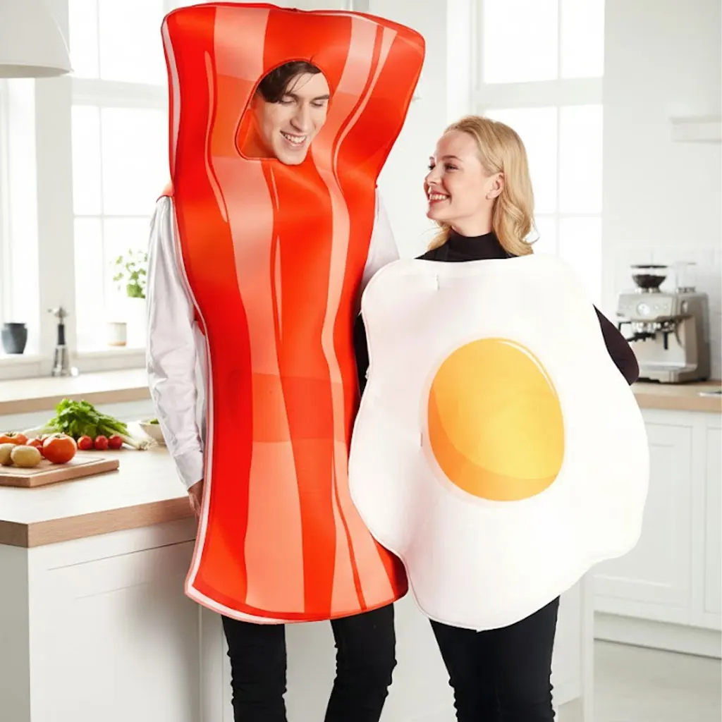 

Костюм для пары (мужчина и женщина) в виде яйца и бекона, забавный костюм-еда для вечеринки