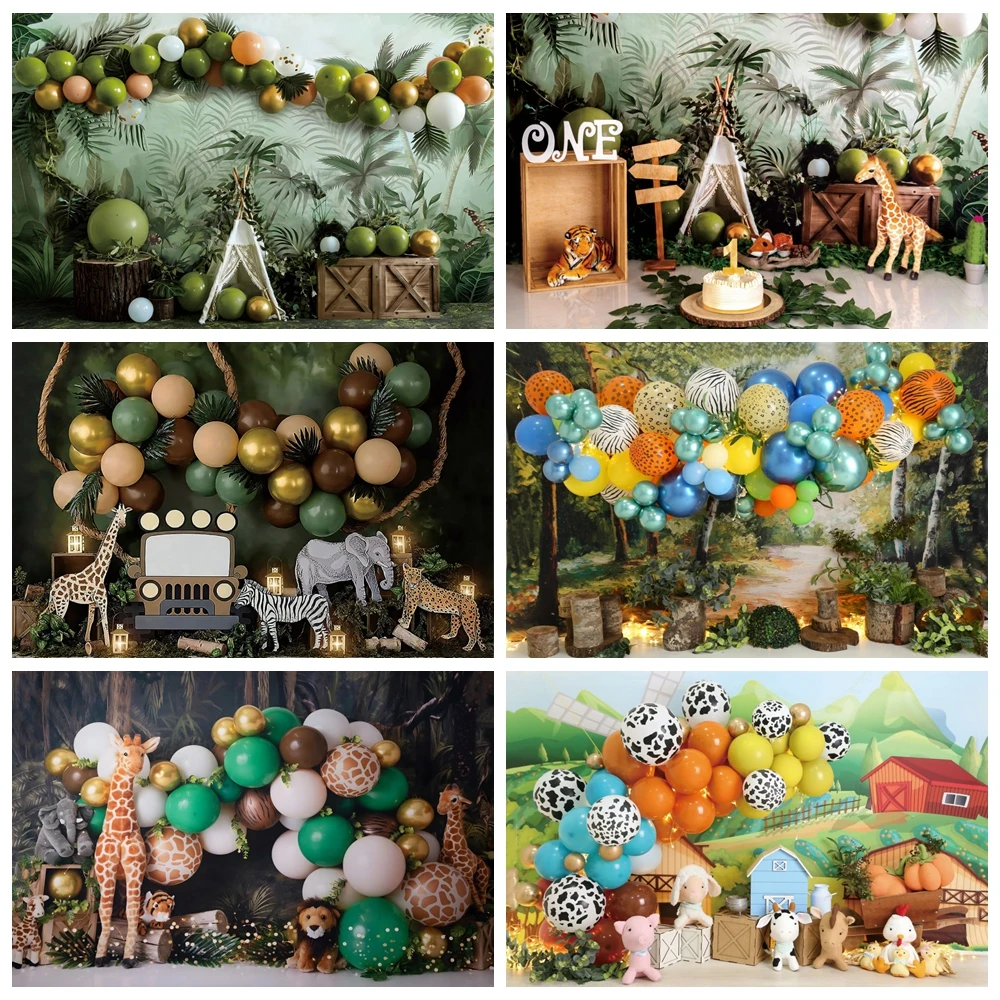 Newborn Baby 1st Birthday Jungle Safari Photography Backdrop Wild One Forest Animals Baby Shower Cake Smash Photo Background