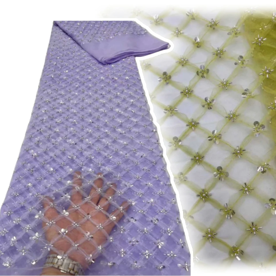 

2025 African Sequins Beaded Lace Fabrics High Quality Sequence Embroidery French Nigerian Lace Fabric For Wedding Sewing TP1114