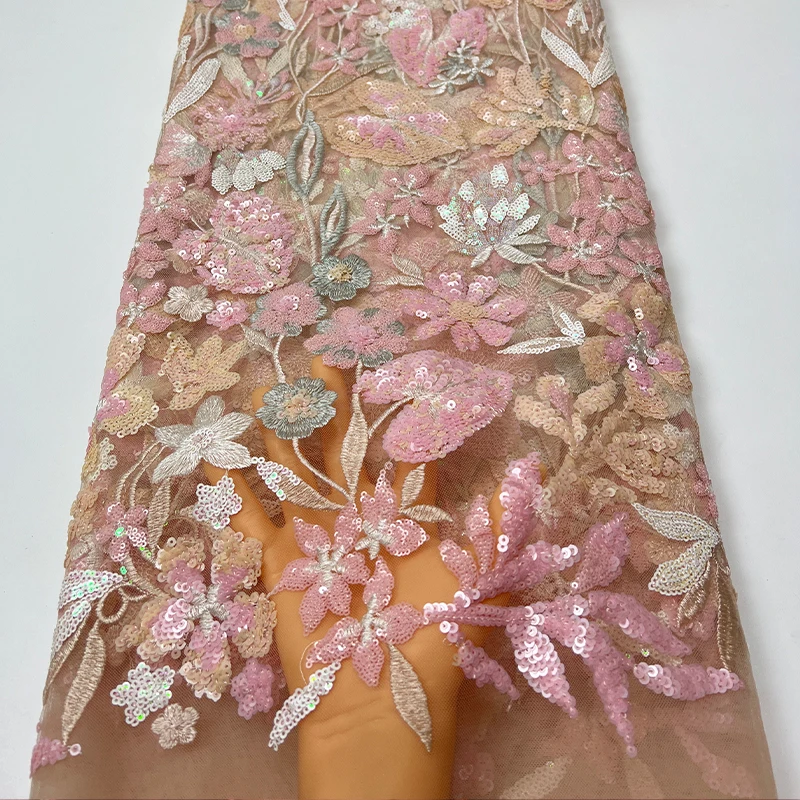 

5 Yards African Lace Fabric Nigerian African Beaded Lace Fabric Sequins Embroidery African French Lace Fabric for Wedding Dress