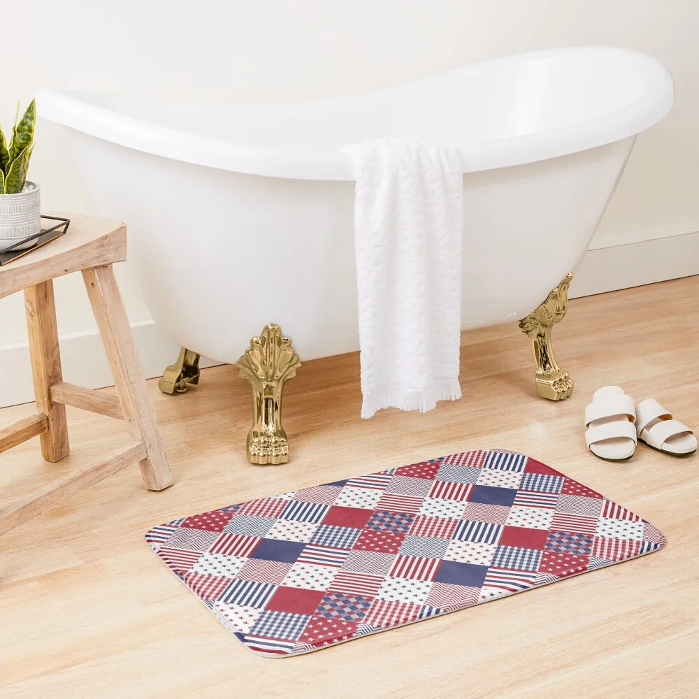 USA Americana Diagonal Red White & Blue Quilt Bath Mat Living Room Rugs Bathroom Kit Mat