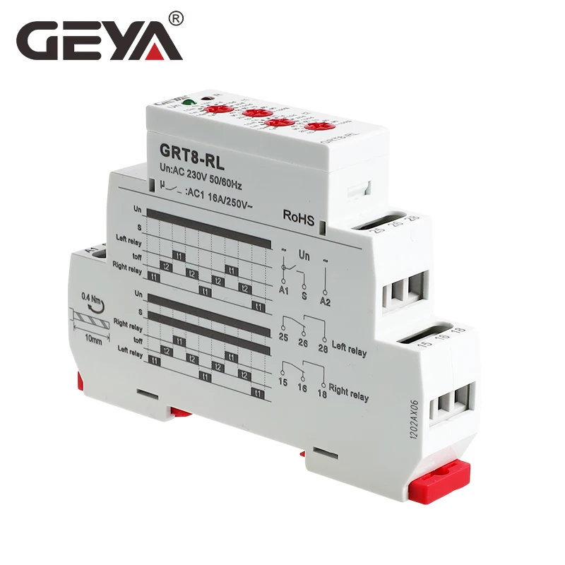 

GEYA 2NO2NC 16A Time Relay - Right-Left Inverser & Alternate Cycle, AC 230V/AC/DC12-240V