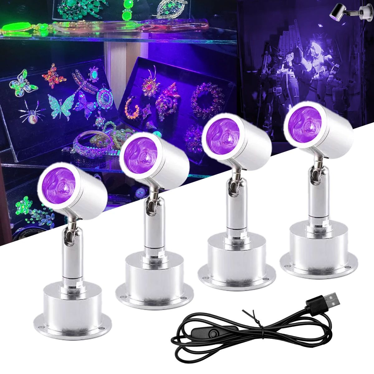 ไฟสปอตไลท์ LED สีดำ, โคมไฟตั้งโต๊ะแบบเรืองแสง, ไฟตู้, ไฟตู้เครื่องประดับ, ไฟทำเล็บ