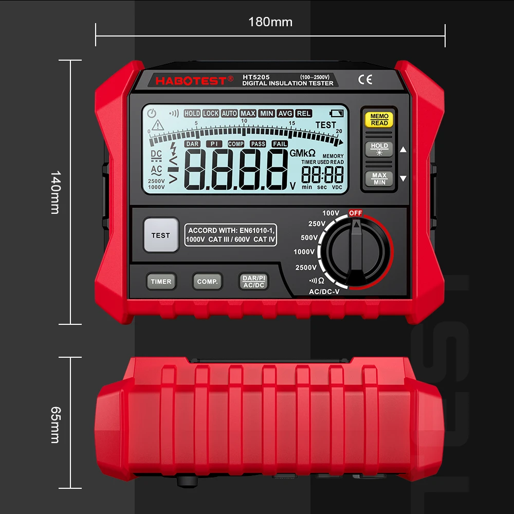 HABOTEST HT5203/HT5205 1000V Insulation Resistance Tester Earth Ground Resistance Tester Digital Megohmmeter Meter