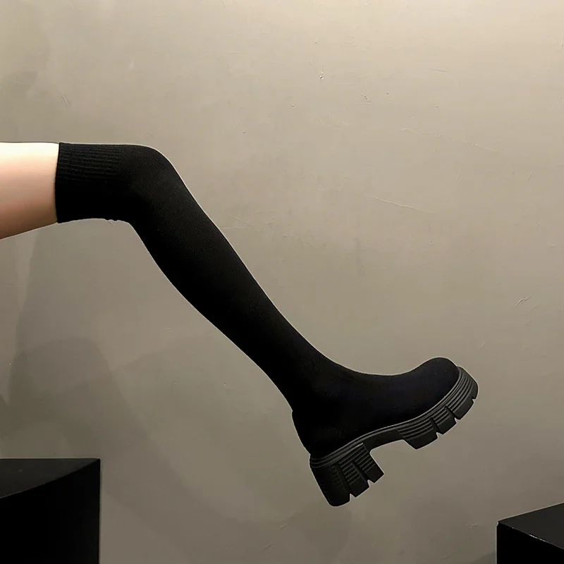 

Design Stretch Fabric Platform High Heels Sock Over-the-Knee Boots Fashion Stretch Slim Long Booties