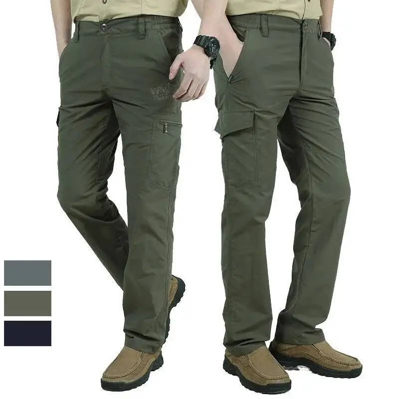 

Summer Thin Quick Drying Work Cargo XL Plus Size Multi Pocket Casual Trousers Men Outdoor Hiking Sports Fishing Pants