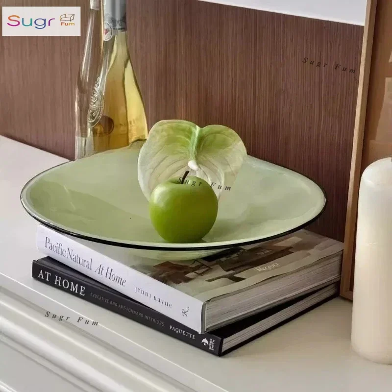 

Wuwei Time Hall Original Green Jade New Chinese Handmade Glazed Decorative Fruit Plate Advanced Atmosphere Design Ornament