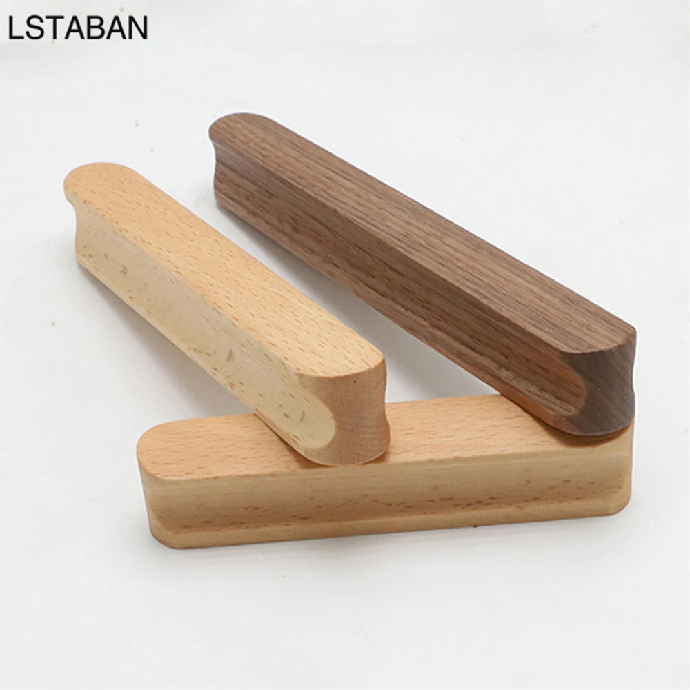 Wooden Cabinet Handles Beech Walnut Solid Wood Furniture Door Handle Kitchen Cupboard Drawer Knobs Wardrobe Hardware Pull Handle