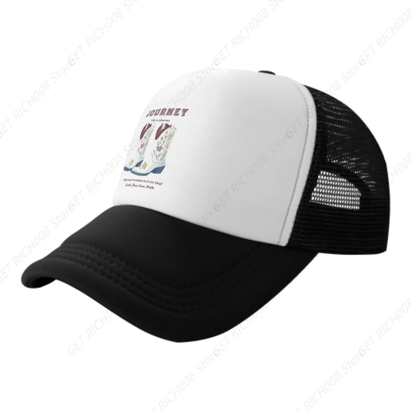 Journey Western Boots Cowboy Mesh Trucker Hat Print One Size Baseball Cap One Size