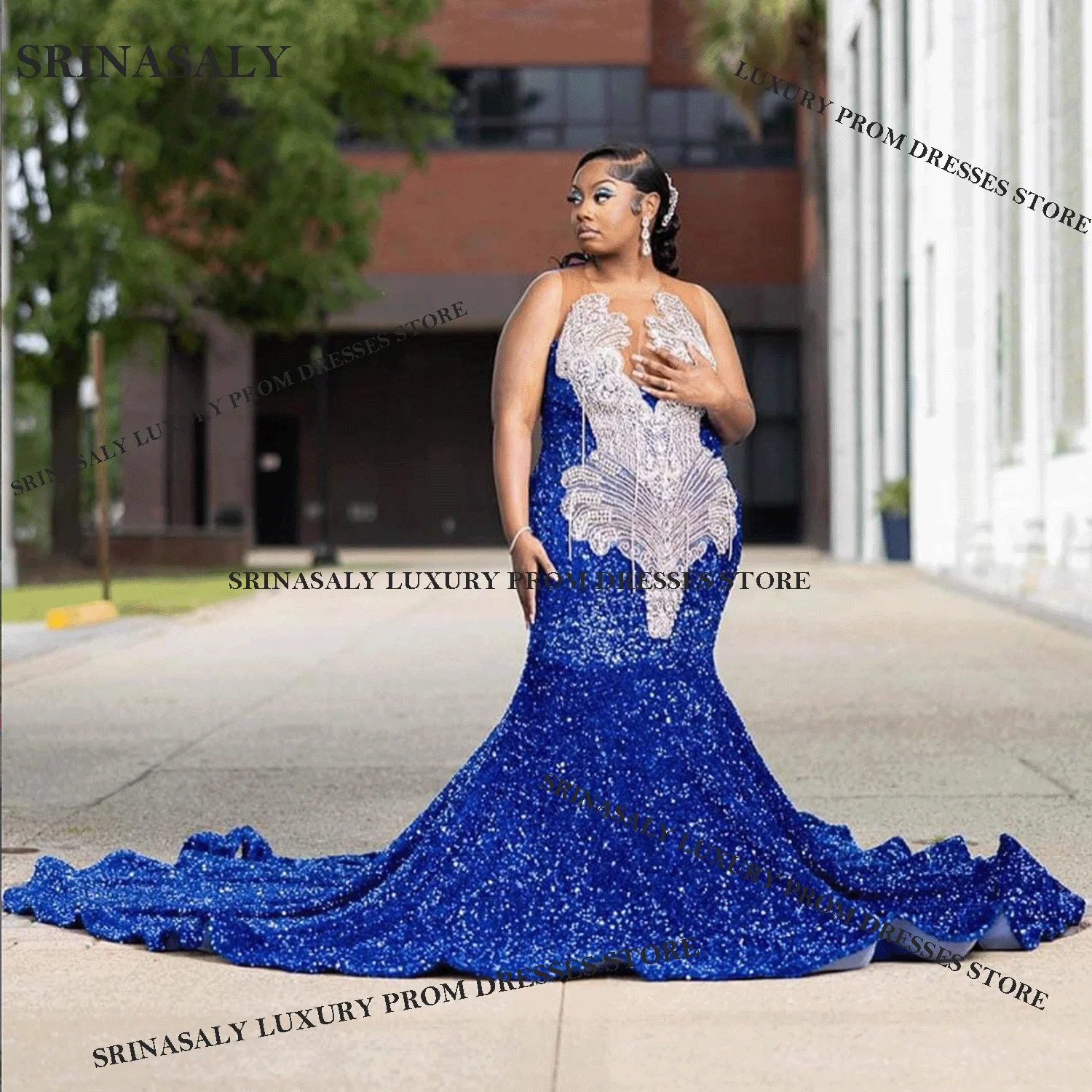 Squisiti abiti da ballo a sirena africana Aso Ebi con cristalli di diamanti Abito da sera lungo con paillettes Abito da cerimonia nuziale glitterato per ragazza nera