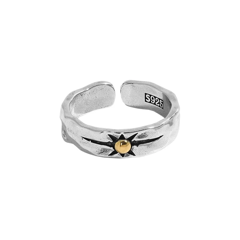New Arrival 925 Sterling Silver Ring Męski palec wskazujący Akcesoria Retro Złoty pierścionek słoneczny dla mężczyzn Biżuteria regulowana