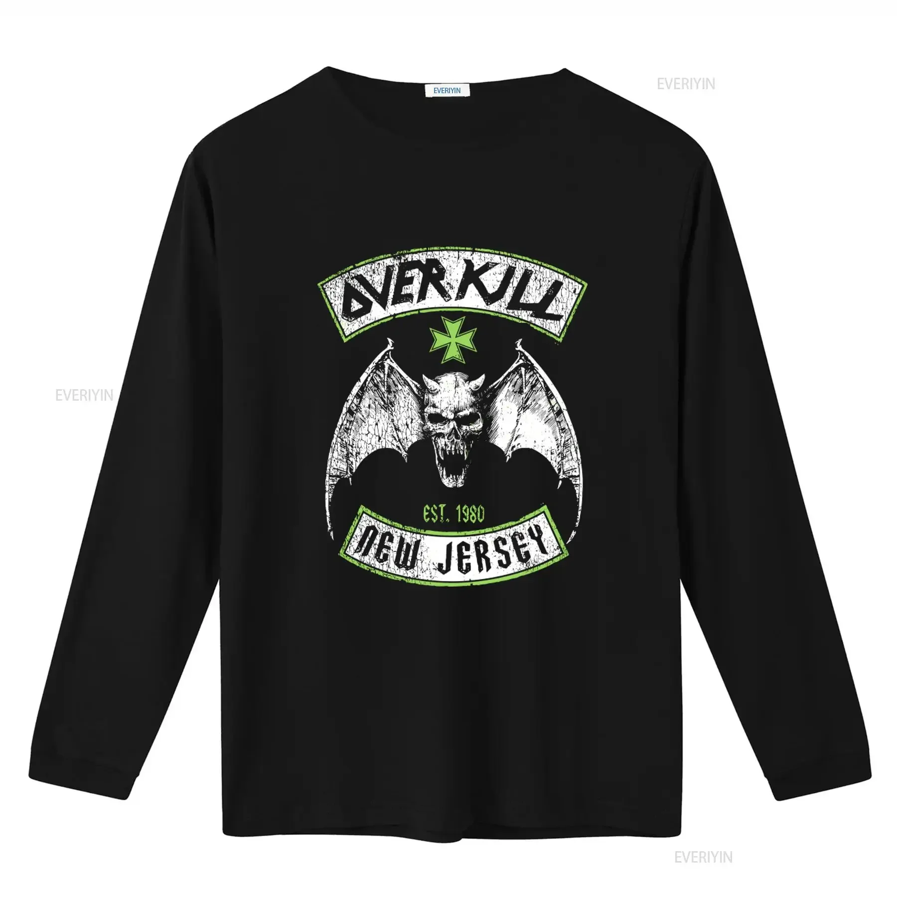 Overkill T Shirt Metal Music Horror Skull Bat Wings New Jersey Est 1980 Heavy Cotton Long or s vintage Washed Breathable Casual