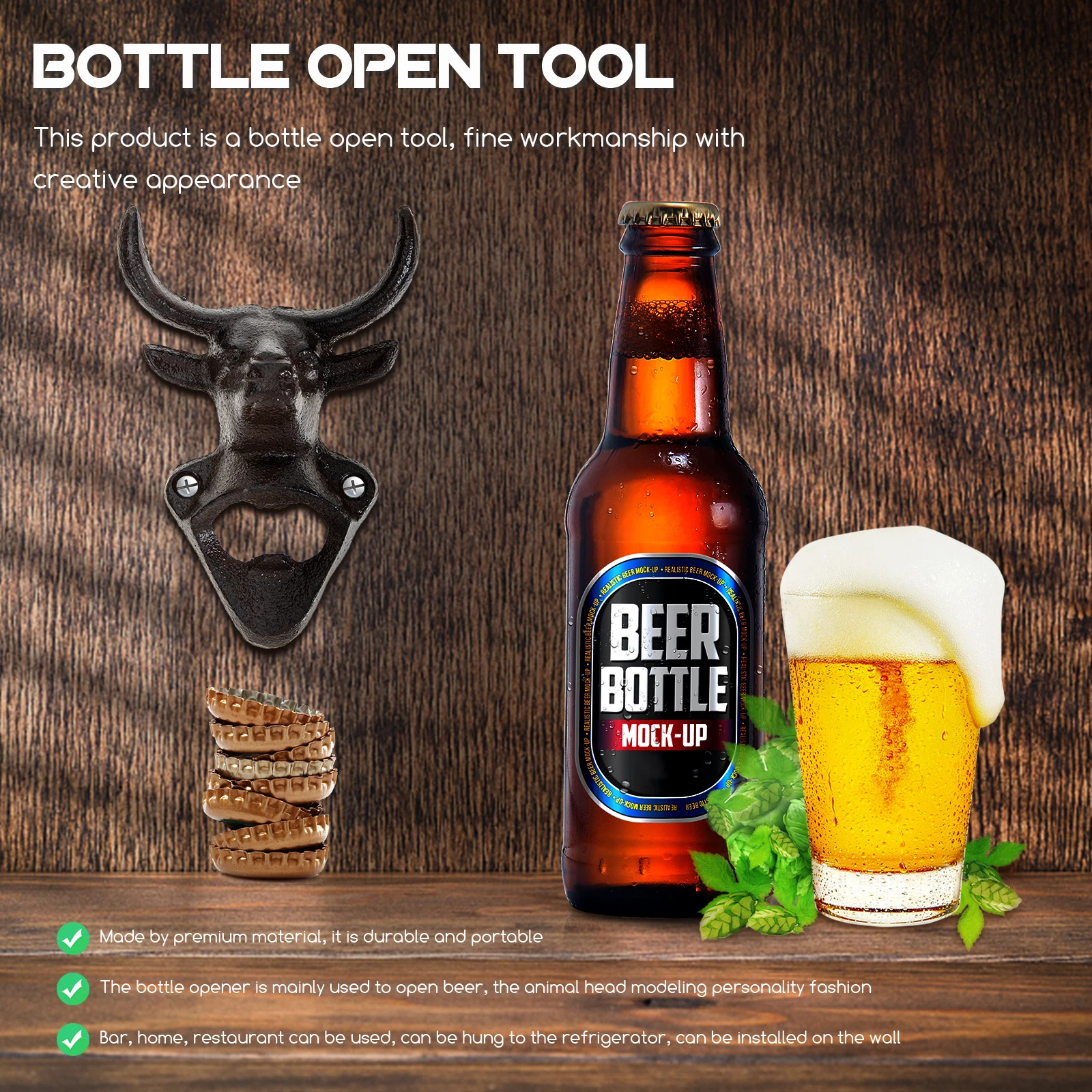 

Animal Head Shaped Iron Bottle Opener Vintage Beer Open Tool Wall Mountable Decorative Craft Perfect For Home Bar Use