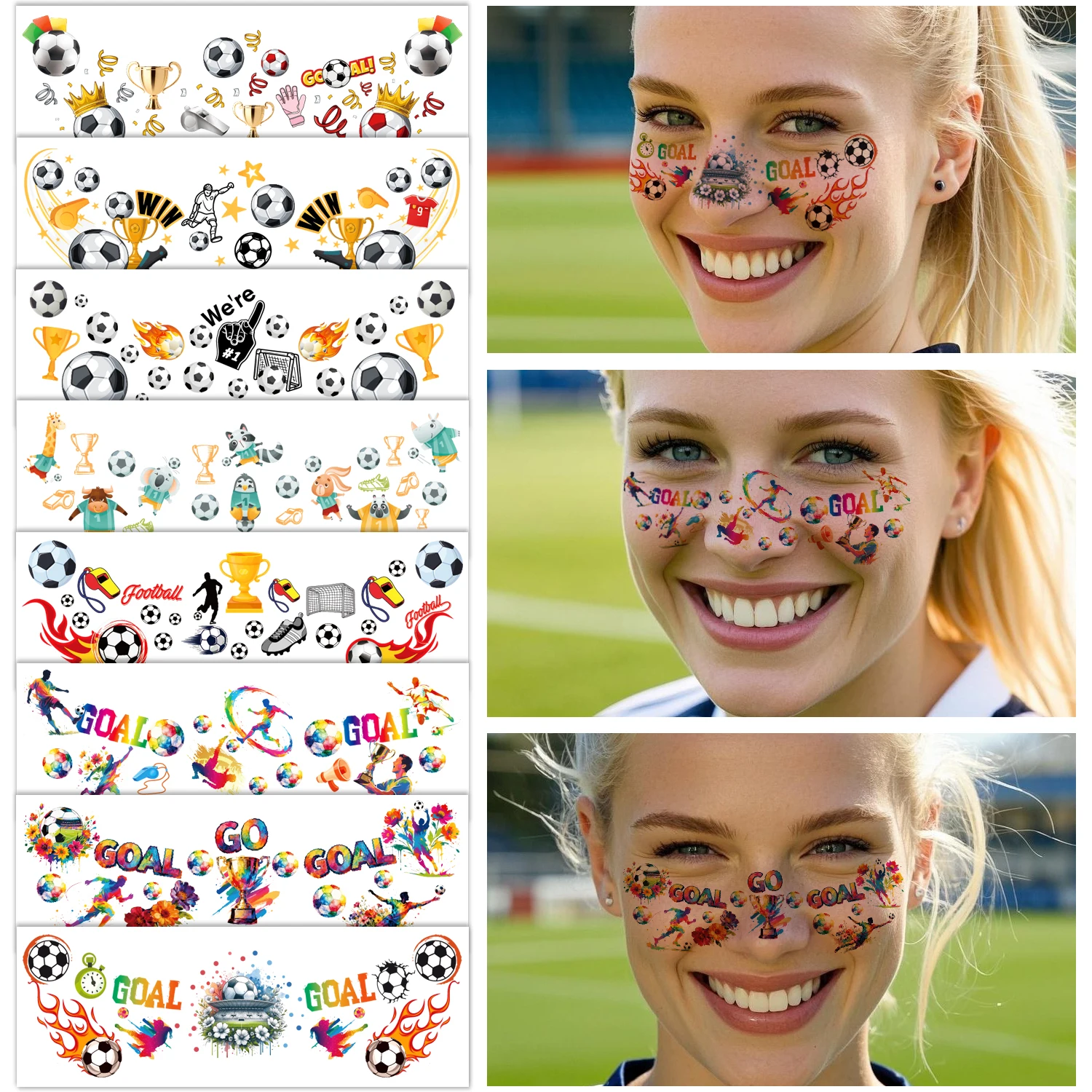 

8 Sheets Soccer Ball Freckles Face Temporary Tattoos Birthday Party Decorations Favors Supplies Decor Europa World Cup Football