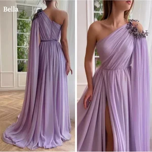 Bella Lavender-Lavender Chiffon Prom, one shoulder, split side, to the floor dressed, dressed in line, 2024 12 Main Sales Dress Lilas For Graduation - №7
