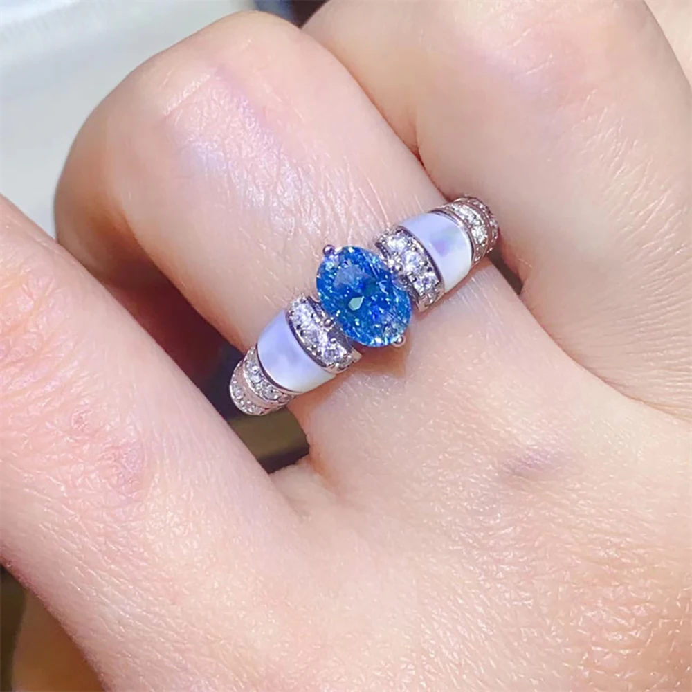 Imagem -03 - Anel de Moissanite Oval de 1ct com Certificado Espumante Rosa Azul Diamante S925 Prata Aliança de Casamento Joias Finas de Noivado para Mulheres