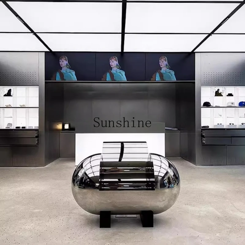 

Clothing display stand, simple stainless steel, creative high-end stool in the middle