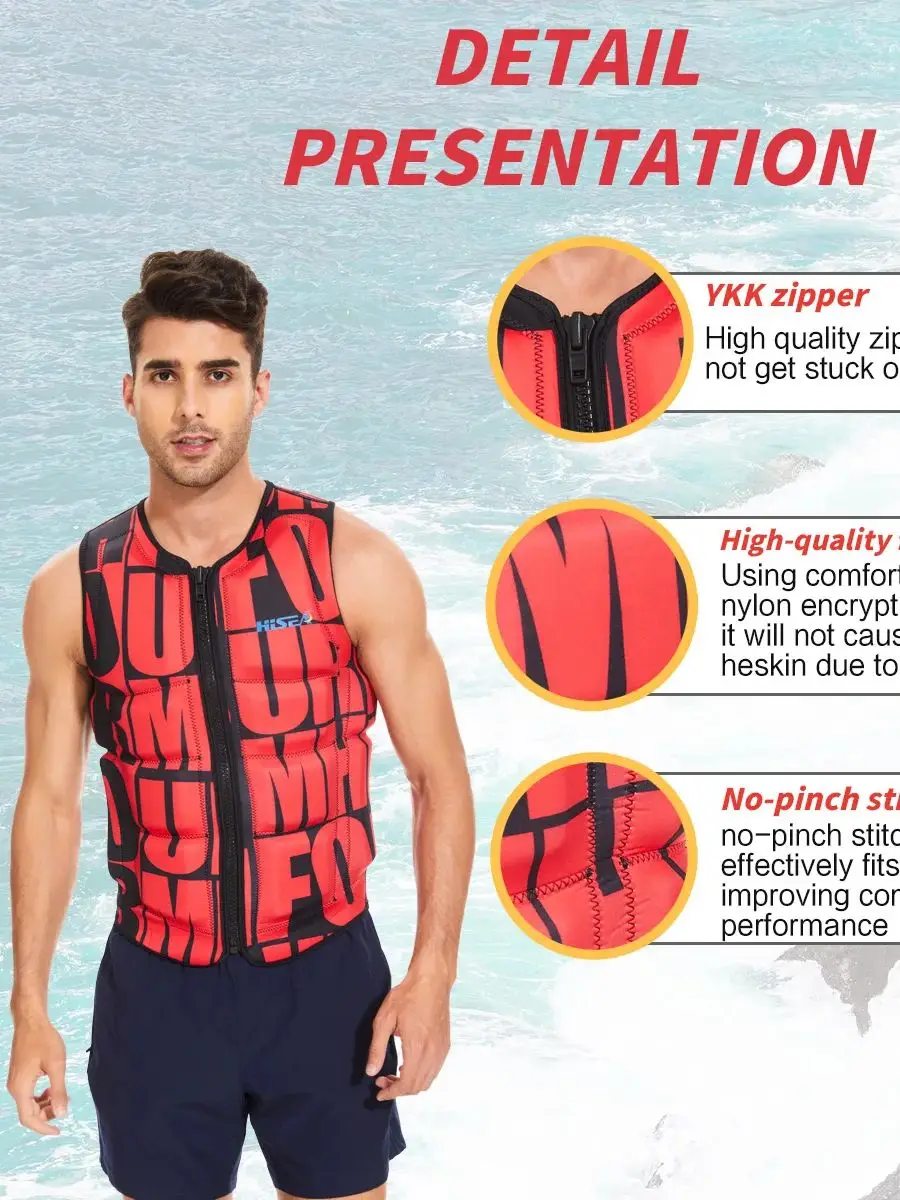 

Профессиональный спасательный жилет для серфинга, суперэластичный жилет для моторной лодки с защитой от погружения, модный дизайн с принтом и надписями