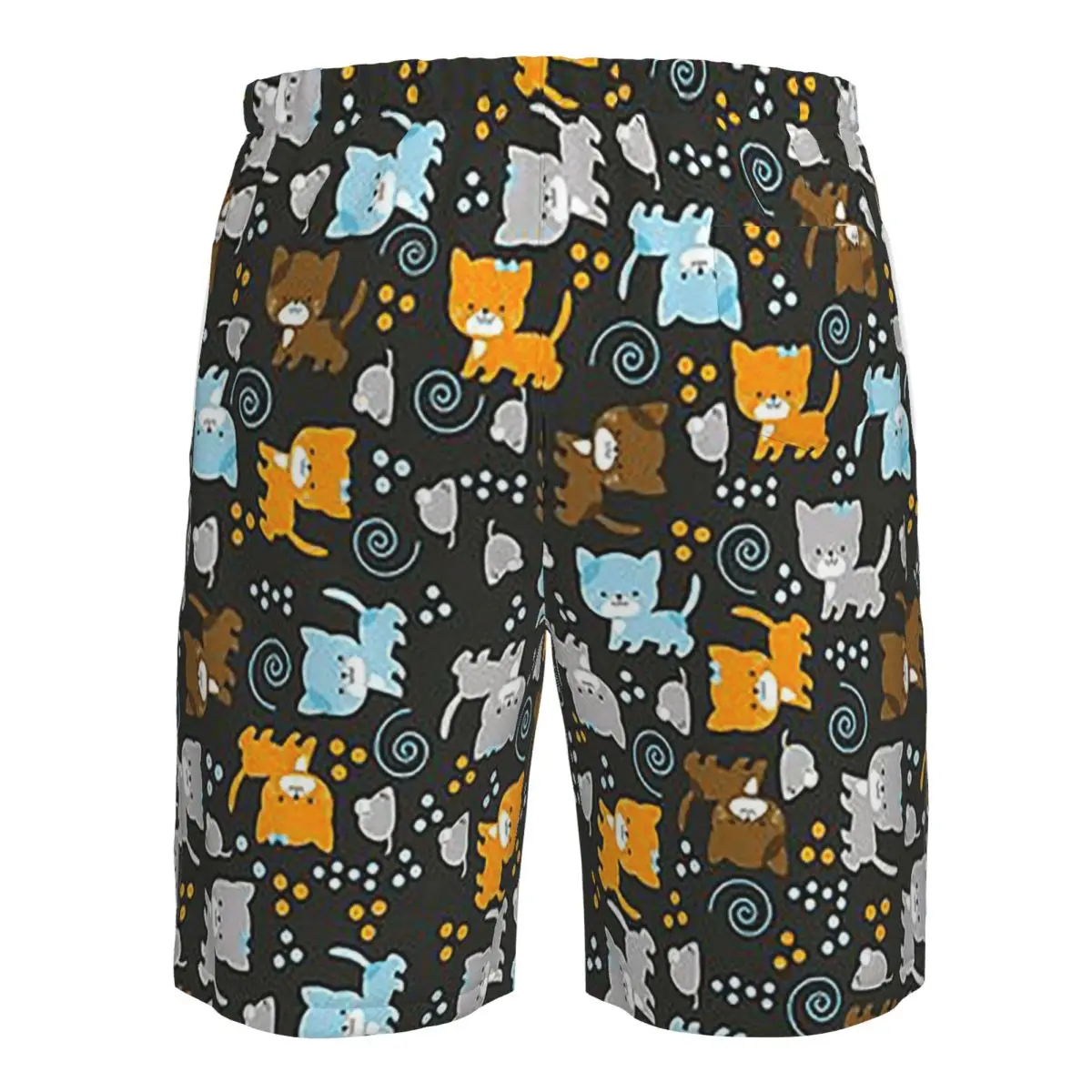 Celana Pendek Pantai Kasual Pria, Motif Kucing Siam dan Jahe Abu-abu, Cepat Kering, Cocok untuk Berenang di Musim Panas