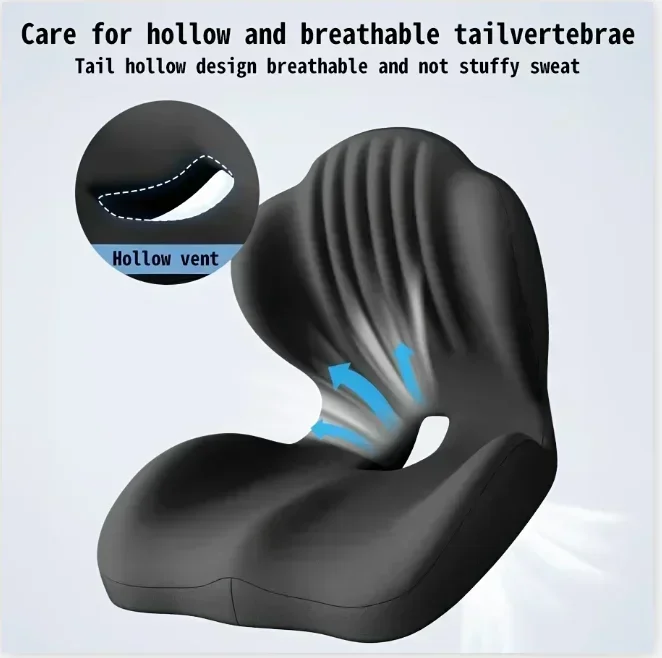 Ergonomisches, geschwungenes Sitzkissen aus Memory-Schaumstoff zur Entlastung von Ischiasdruck, zur Haltungskorrektur, geeignet für Büro, Zuhause, Auto und Rollstuhl. – Detail 9