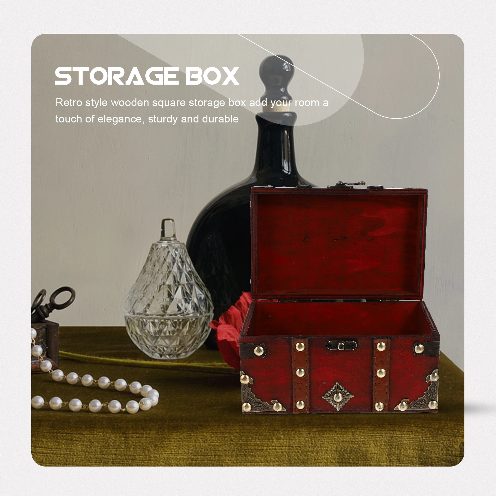 

Vintage Solid Wood Storage Box Retro Style Jewelry Organizer for Necklace Bracelets Essential Oil Desktop Holder