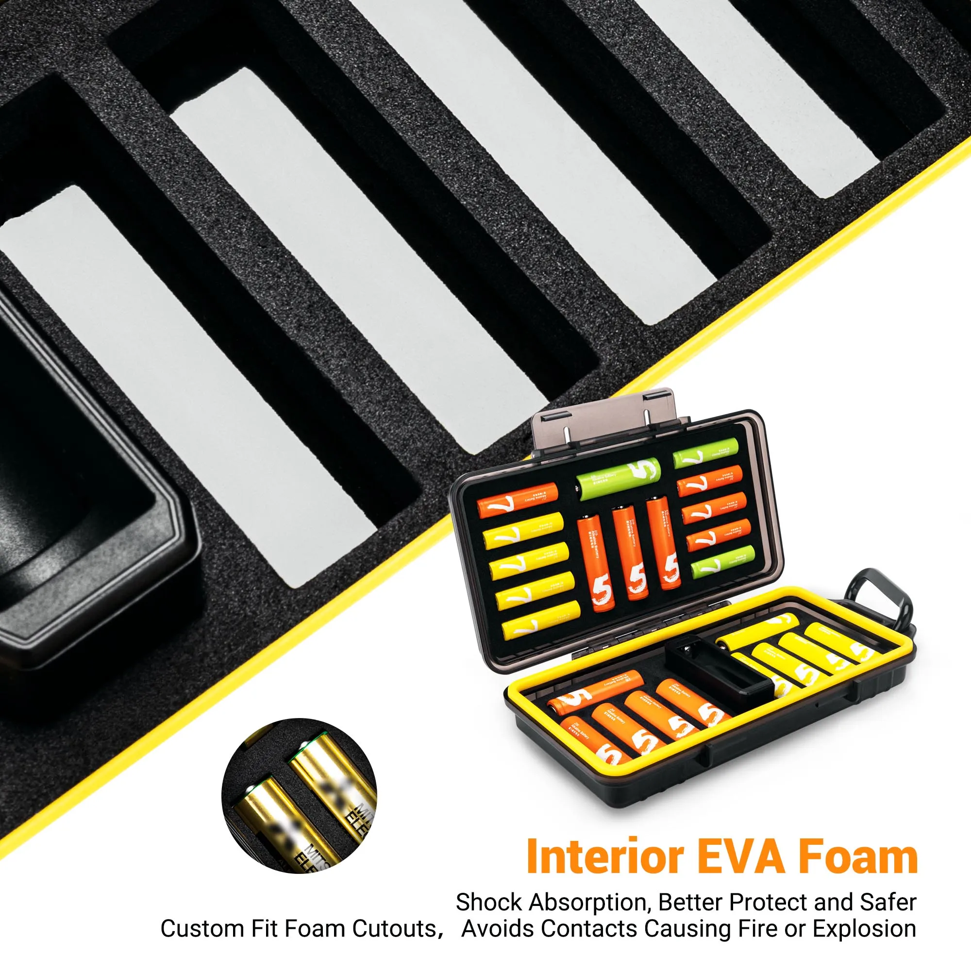 AA AAA Battery Storage Case Holder with Battery Tester Waterproof Hard Battery Organizer Container for 14 x AA &10 x AAA Battery