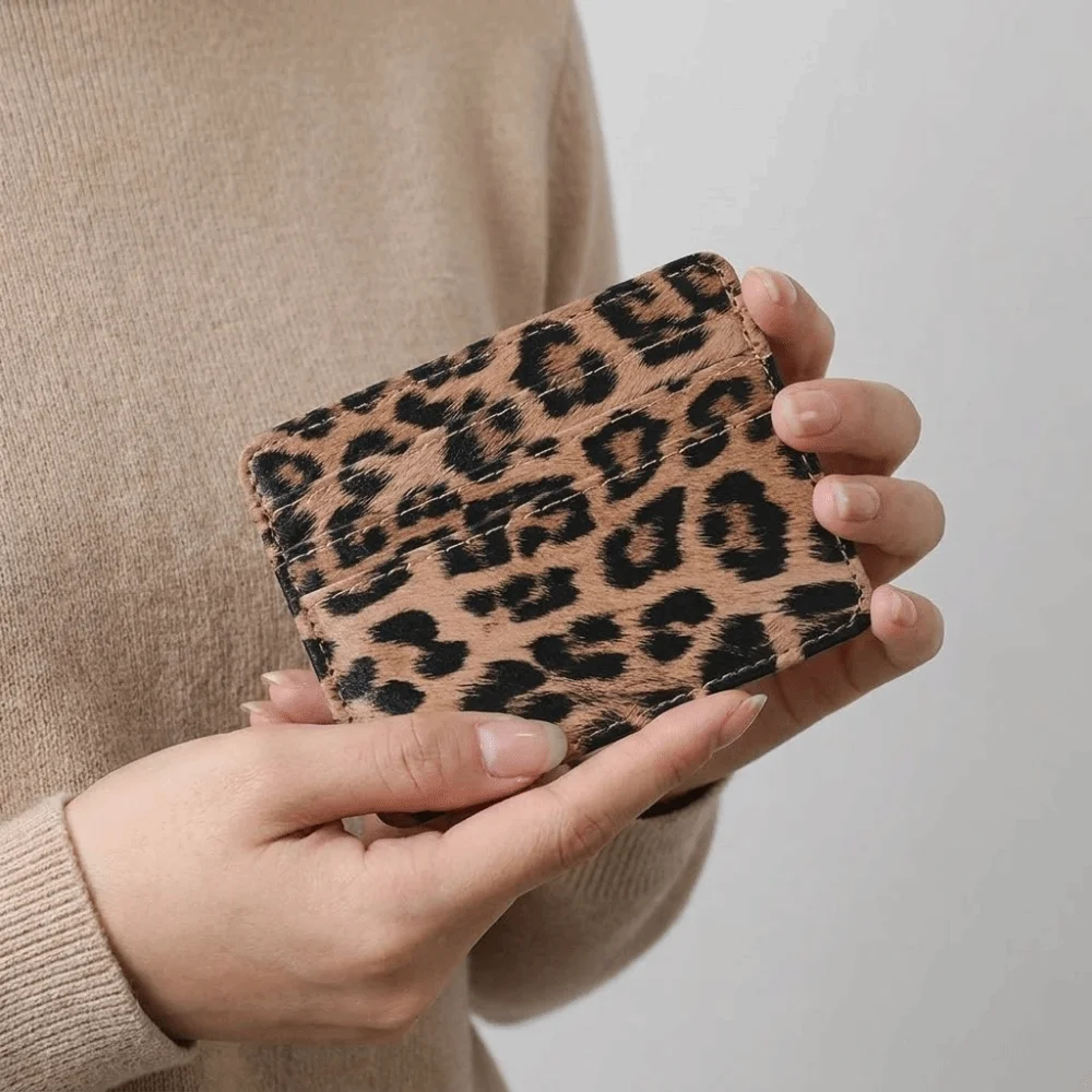 Simple Pu Leather Leopard Print Card Holder Multi-functional Mini Bank Card Case Slim Wallet Credit Card Holder Men/Women