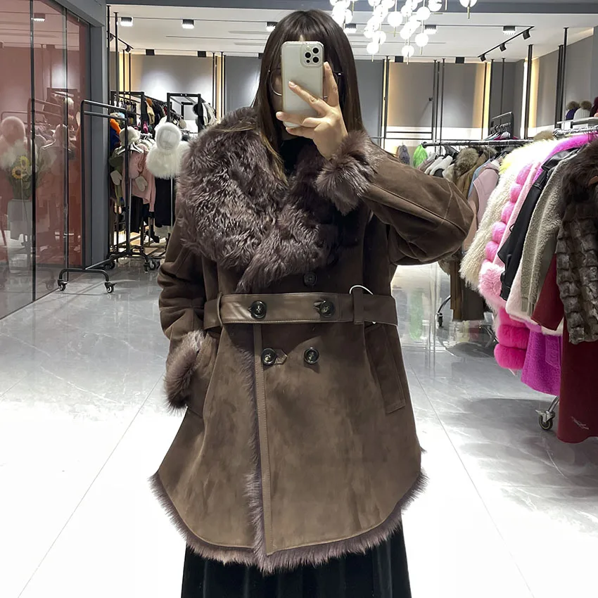 

Janefur женская зимняя шуба из овчины, куртка из овечьей шерсти, теплая толстая куртка с мехом из овечьей шерсти JFB9-25003