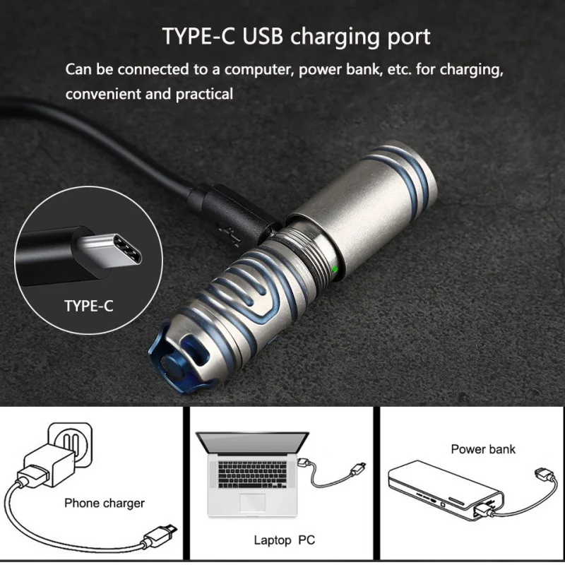 Imagem -04 - Portátil Mini Titanium Alloy Led Lanterna Pequena Luz de Bolso Usb Recarregável Foco Fixo Camping Pesquisa Lâmpada de Emergência