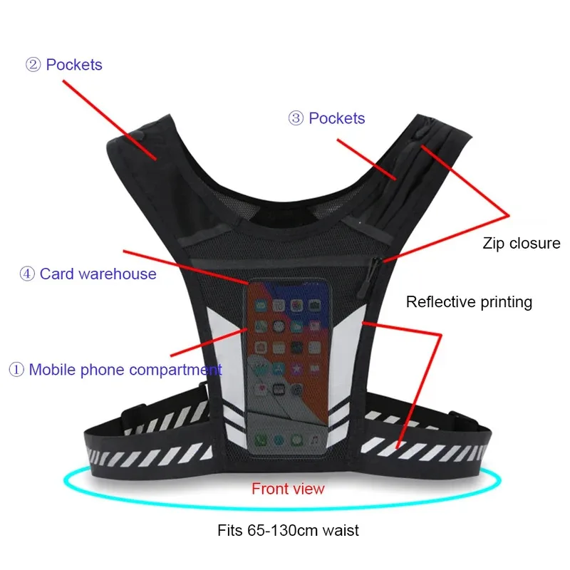 Reflective Running Phone Holder Vest for Men and Women, Jogging, Walking, Exercise,Gym, Workout, 1Pc Adjustable Strap Key Pocket