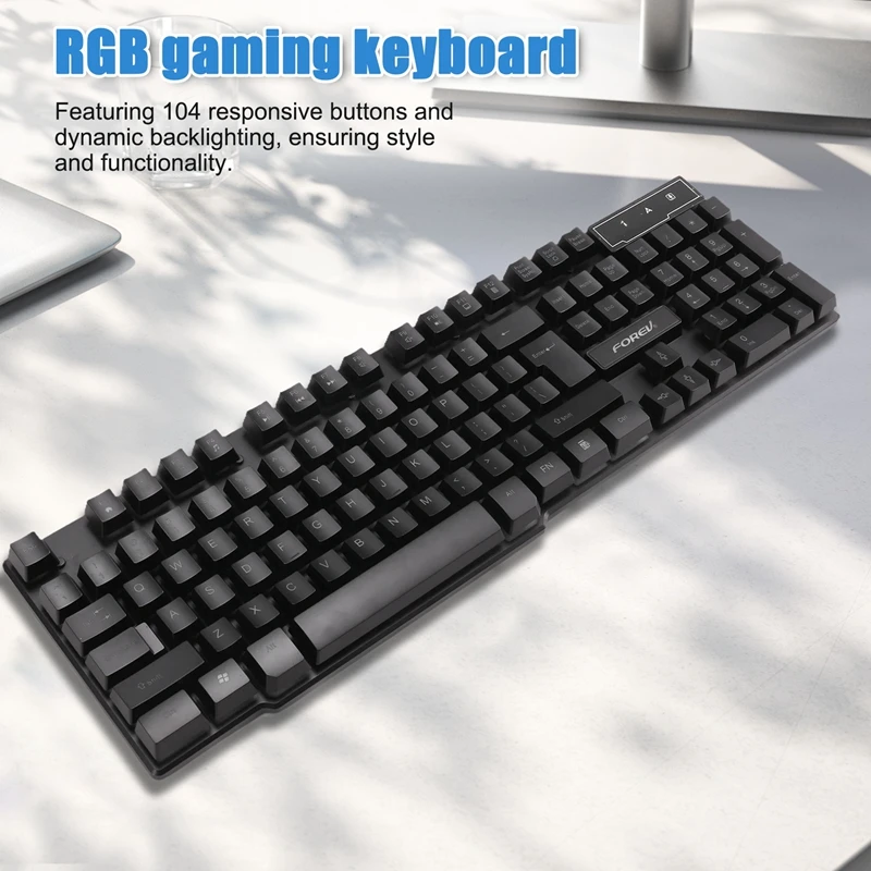 T84C-FOREV RGB Gaming Keyboard & Mouse Kit Backlit USB Wired 104 Key Keyboard For Pc Gamer Laptop